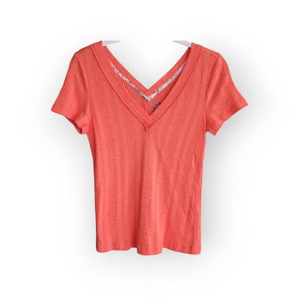 Anthropologie Pilcro s/s tangerine ribbed v-neck modal cotton tee size S EUC - Picture 10 of 11